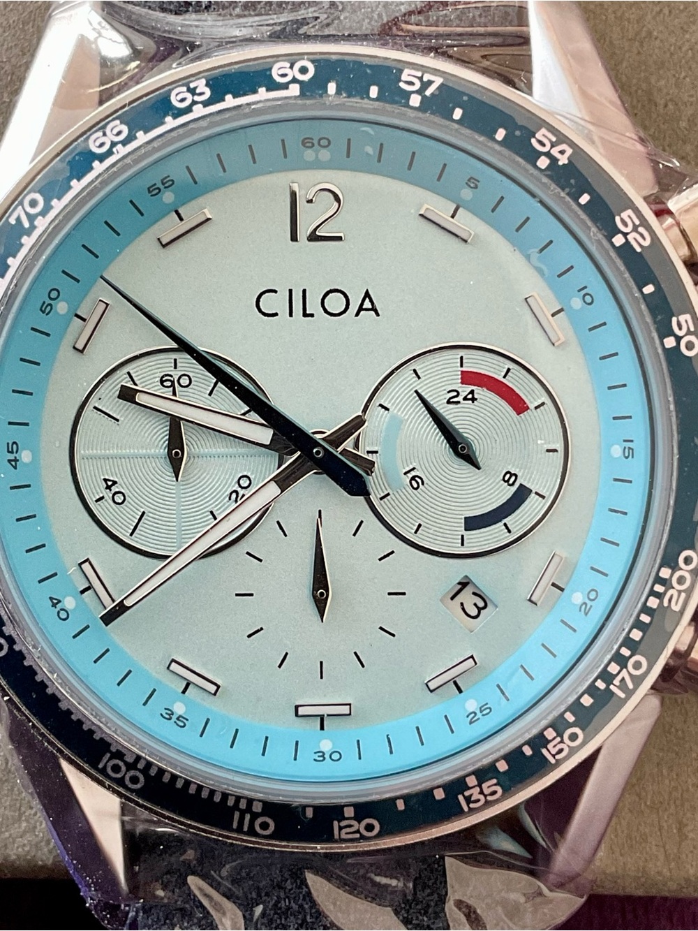 Beautiful NIB Colorful Functional Ciloa 3 Register Chronograph w Tachymeter - Picture 5 of 7